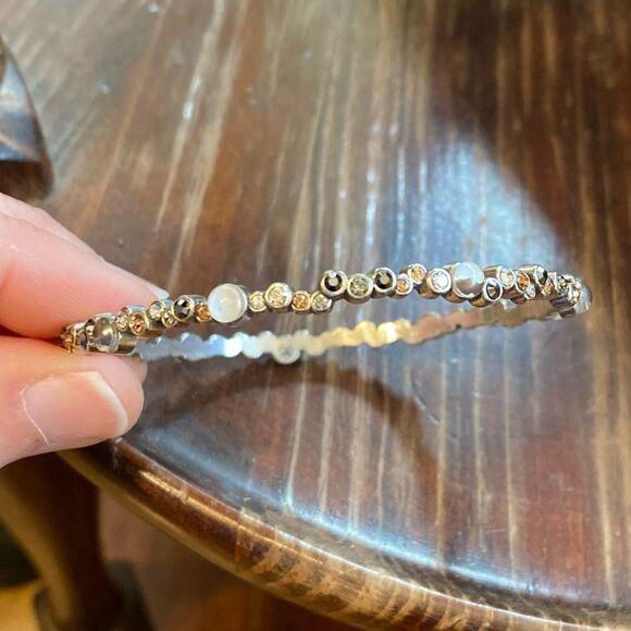 Brighton petite silver and multi colored crystals and stones bangle bracelet - Picture 1 of 5